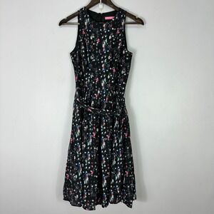 Isaac Mizrahi New York Dress 4 Black Multicolor Dot Print Fit Flare Indie Party
